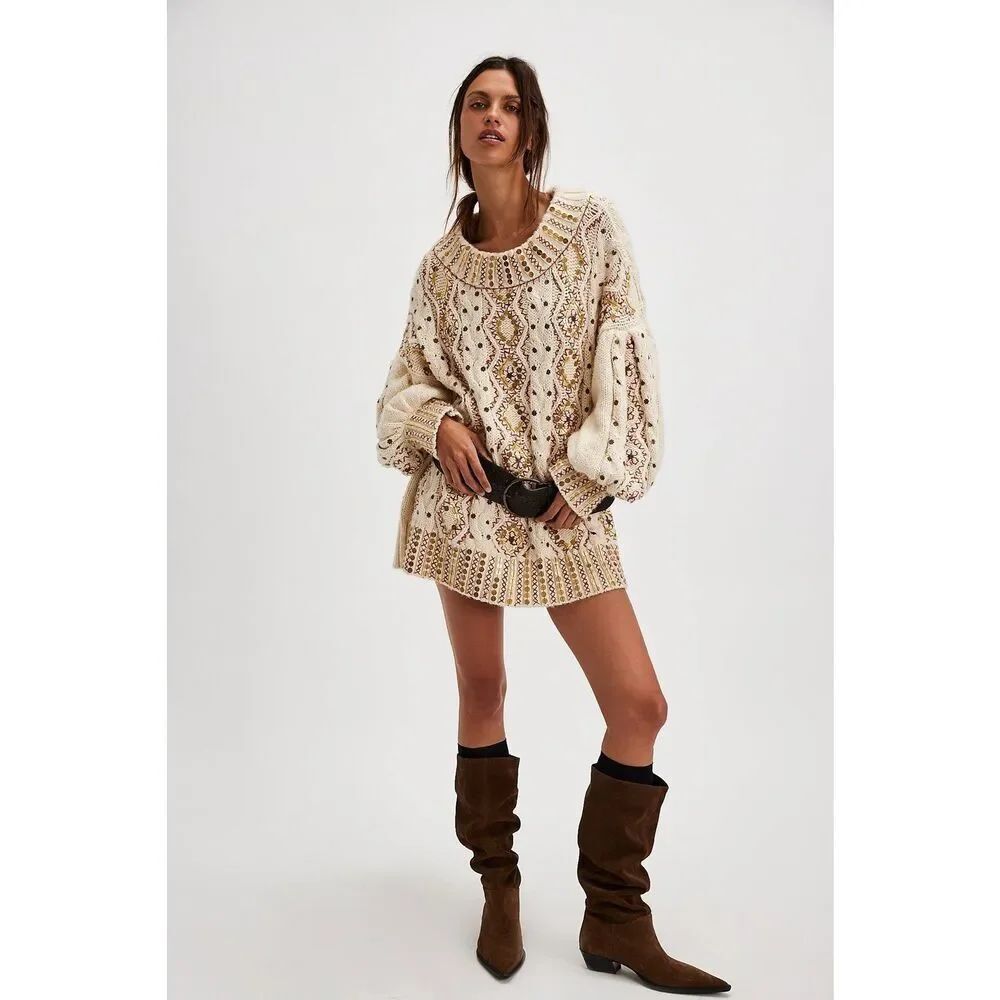 Free People Gilded Cable Embellished Jumper $269 - Picture 1 of 9